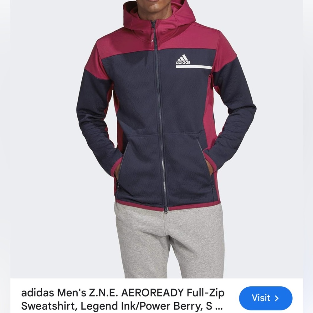 Adidas Men's Z.N.E. AEROREADY Full-Zip Legend Ink/Power Berry Hoodie